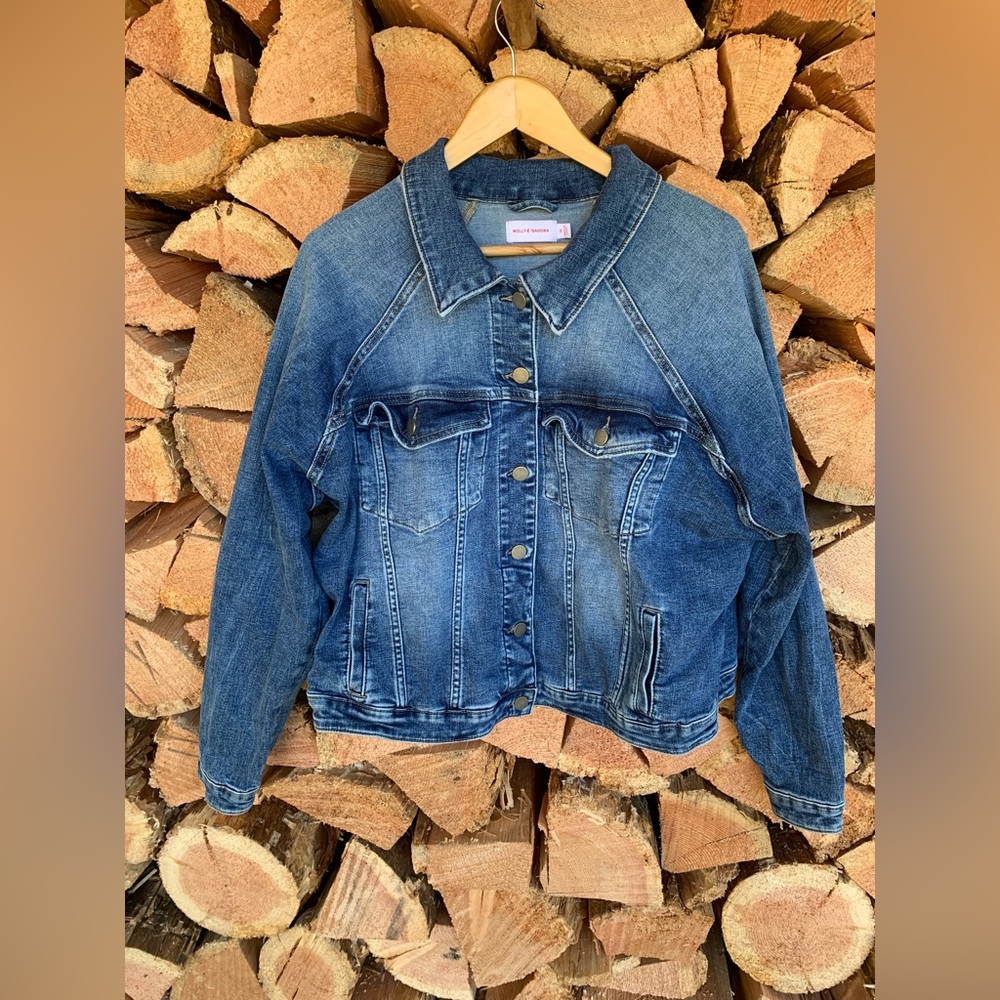 Women’s 1X Dark Wash Blue Denim Jean Jacket 90s 80s Grunge Lagenlook Layer‎ Fall